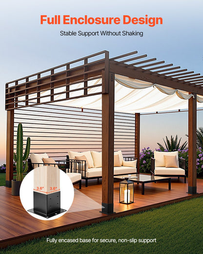 4x4 Post Base 4 Pcs, Inner Size 3.6x3.6 inch / 92x92 mm Post Brackets, Heavy Duty Carbon Steel Decking Posts, Wood Posts Brackets for Pavilion Deck Railing Support Deck Base Plate, Black