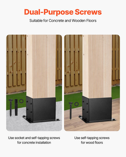 4x4 Post Base 4 Pcs, Inner Size 3.6x3.6 inch / 92x92 mm Post Brackets, Heavy Duty Carbon Steel Decking Posts, Wood Posts Brackets for Pavilion Deck Railing Support Deck Base Plate, Black