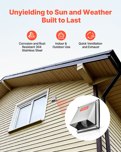 97mm External Extractor Wall Vent Cover, Square AC Vent Gable Cover, Premium Stainless Steel & with Built-in a Protection Screen, for House,Bathroom,Garage,Kitchen,Basement (1 Pack, Silver)