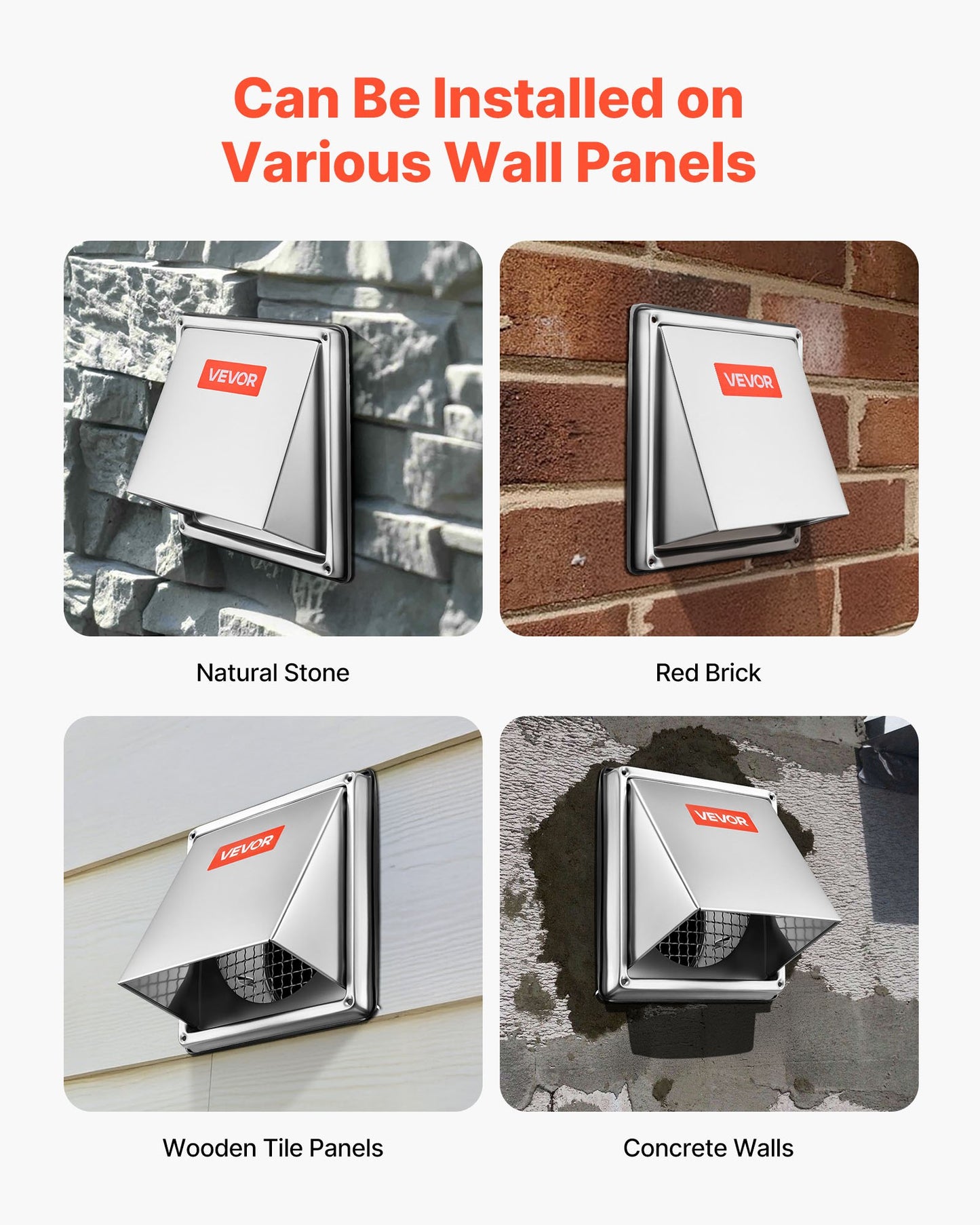 97mm External Extractor Wall Vent Cover, Square AC Vent Gable Cover, Premium Stainless Steel & with Built-in a Protection Screen, for House,Bathroom,Garage,Kitchen,Basement (1 Pack, Silver)