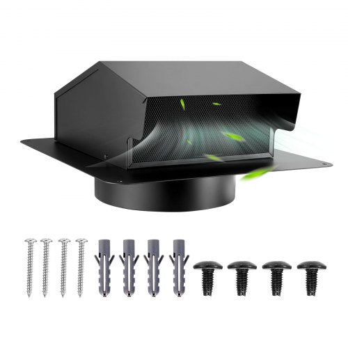 149 mm Hooded Wall Vent Cover, Square AC Vent Gable Cover, Premium SPCC Steel & with Built-in a Protection Screen, for Roofs,Walls,Outside Duct Exhaust Outlets (1 Pack, Black)