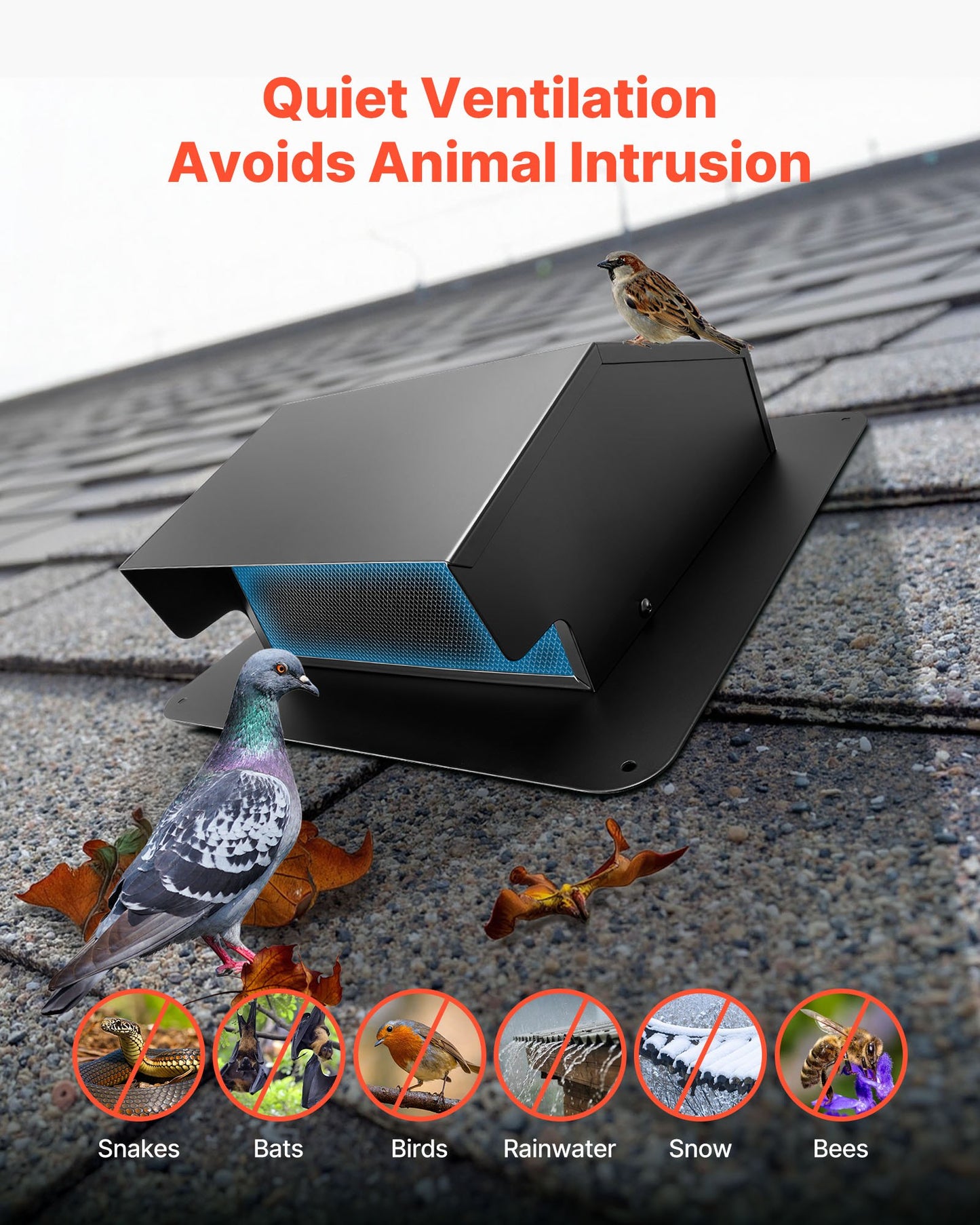 149 mm Hooded Wall Vent Cover, Square AC Vent Gable Cover, Premium SPCC Steel & with Built-in a Protection Screen, for Roofs,Walls,Outside Duct Exhaust Outlets (1 Pack, Black)