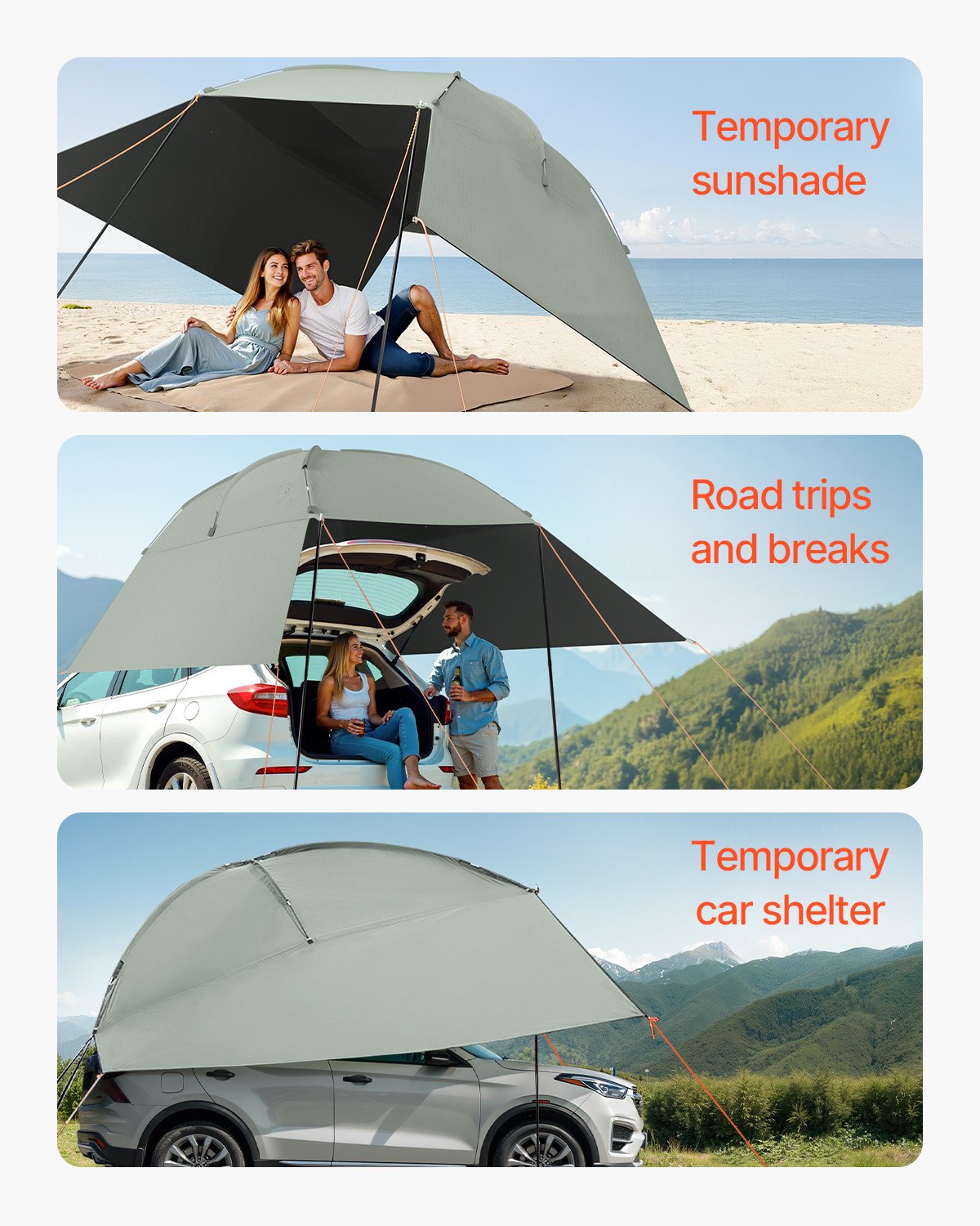 Vehicle Awning, Large 10' x 7' Shade Coverage Car Side Awning, PU2000mm UV50+ Car Awning with Extended Side Canopies and Portable Storage Bag, Suitable for Truck, SUV, Van, Campers