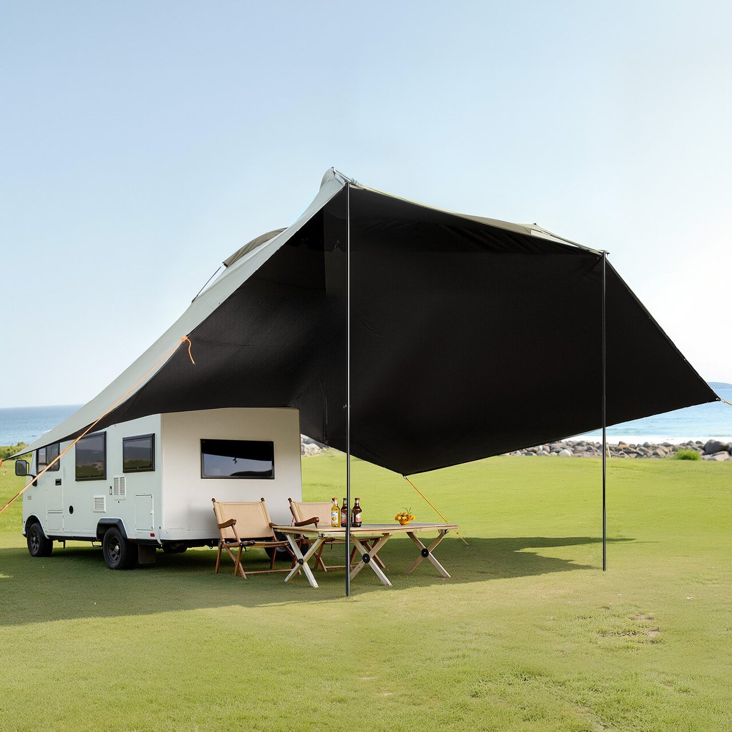 Vehicle Awning, Large 10' x 7' Shade Coverage Car Side Awning, PU2000mm UV50+ Car Awning with Extended Side Canopies and Portable Storage Bag, Suitable for Truck, SUV, Van, Campers