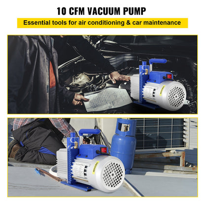 Vacuum Pump, 10CFM 1 HP, Two-Stage Rotary Vane Vacuum Pump, 220V 5 PA Facility HVAC Refrigerant Air Tool for HVAC, Auto AC Refrigerant Recharging, Wine Degassing and Food Processing, Blue
