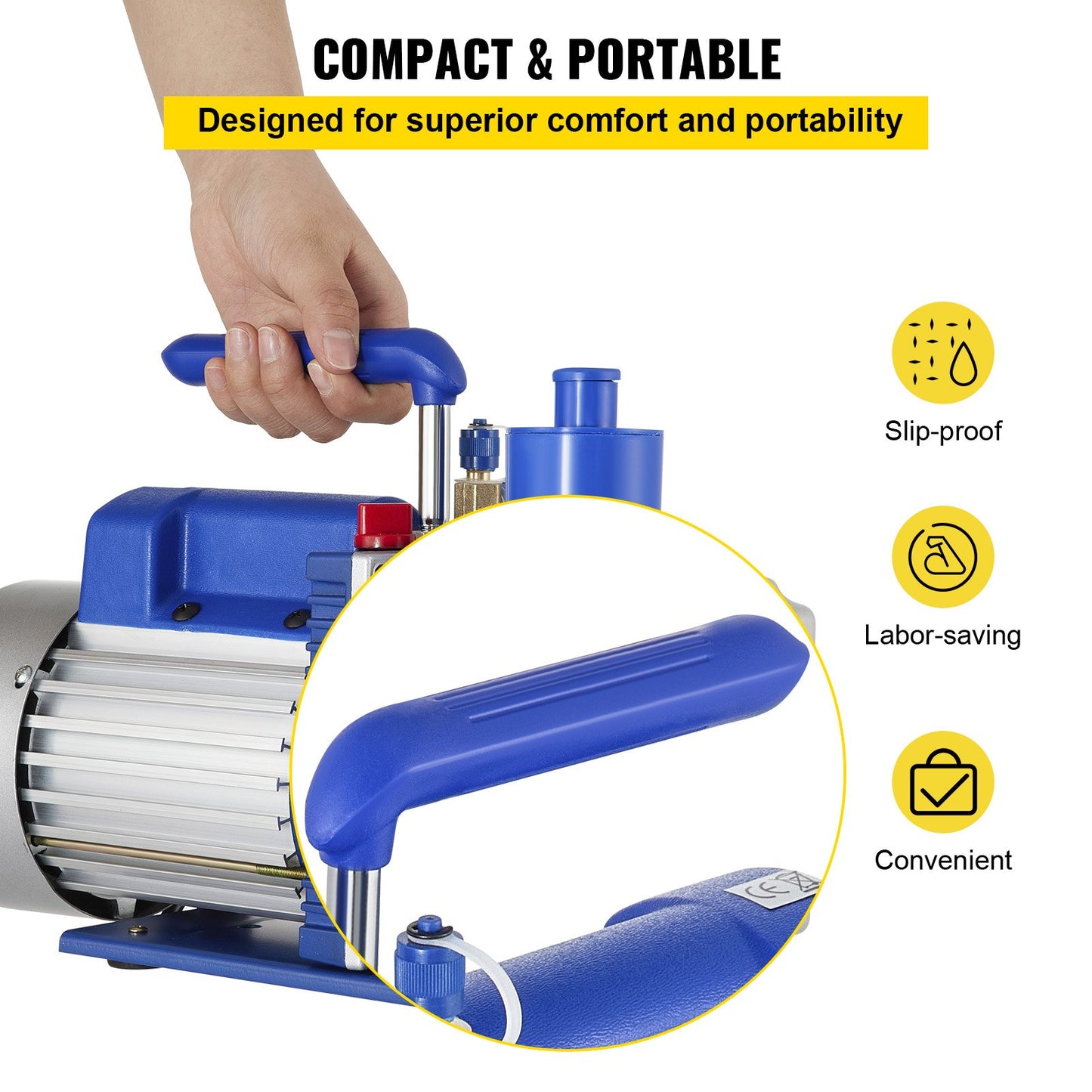 Vacuum Pump, 10CFM 1 HP, Two-Stage Rotary Vane Vacuum Pump, 220V 5 PA Facility HVAC Refrigerant Air Tool for HVAC, Auto AC Refrigerant Recharging, Wine Degassing and Food Processing, Blue
