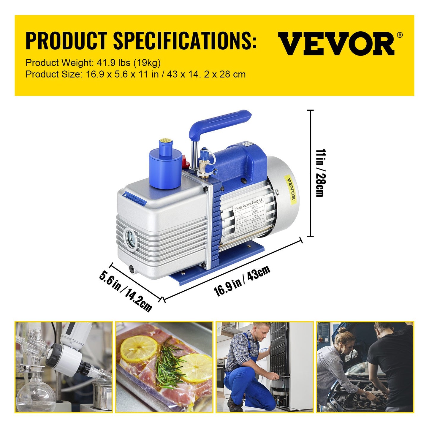 Vacuum Pump, 10CFM 1 HP, Two-Stage Rotary Vane Vacuum Pump, 220V 5 PA Facility HVAC Refrigerant Air Tool for HVAC, Auto AC Refrigerant Recharging, Wine Degassing and Food Processing, Blue