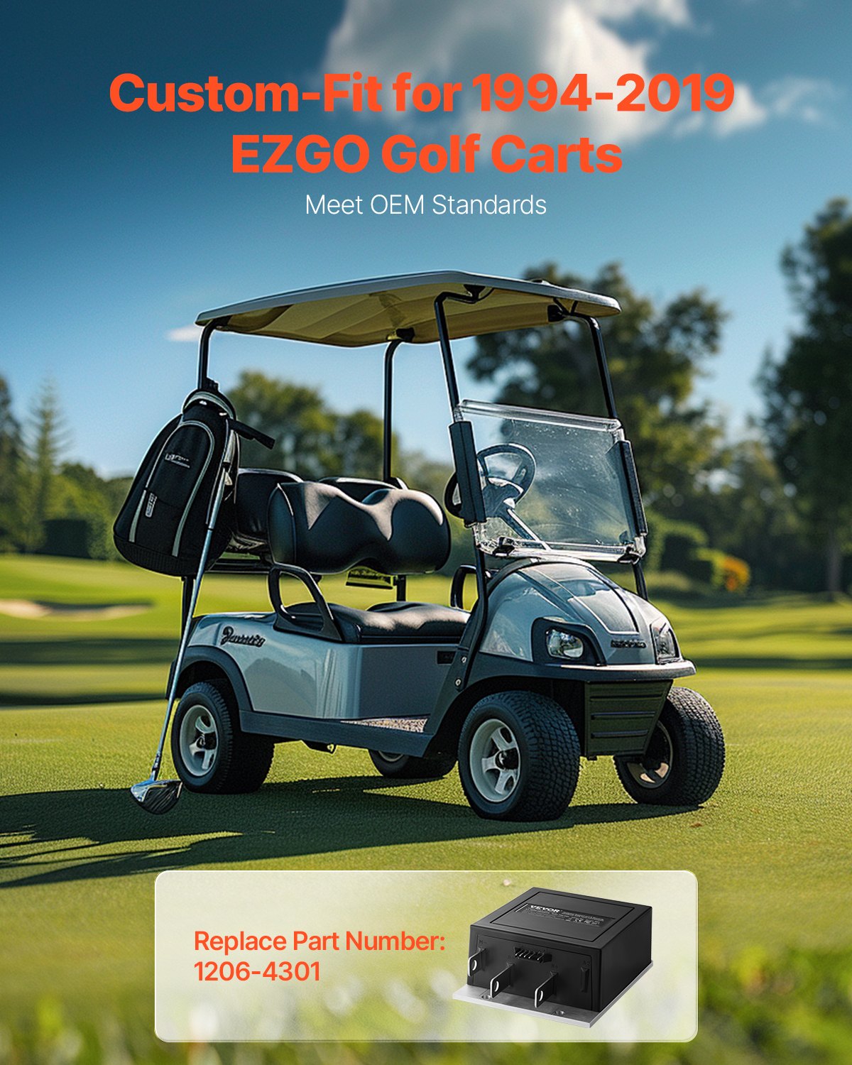 Golf Cart Speed Controller, 36V and 350A, DC Motor Controller Replacement for 1994-2019 EZGO Golf Carts, IP65 Rated Protection, Aluminum Alloy & ABS Housing, Compatible with 1206-4301 Models