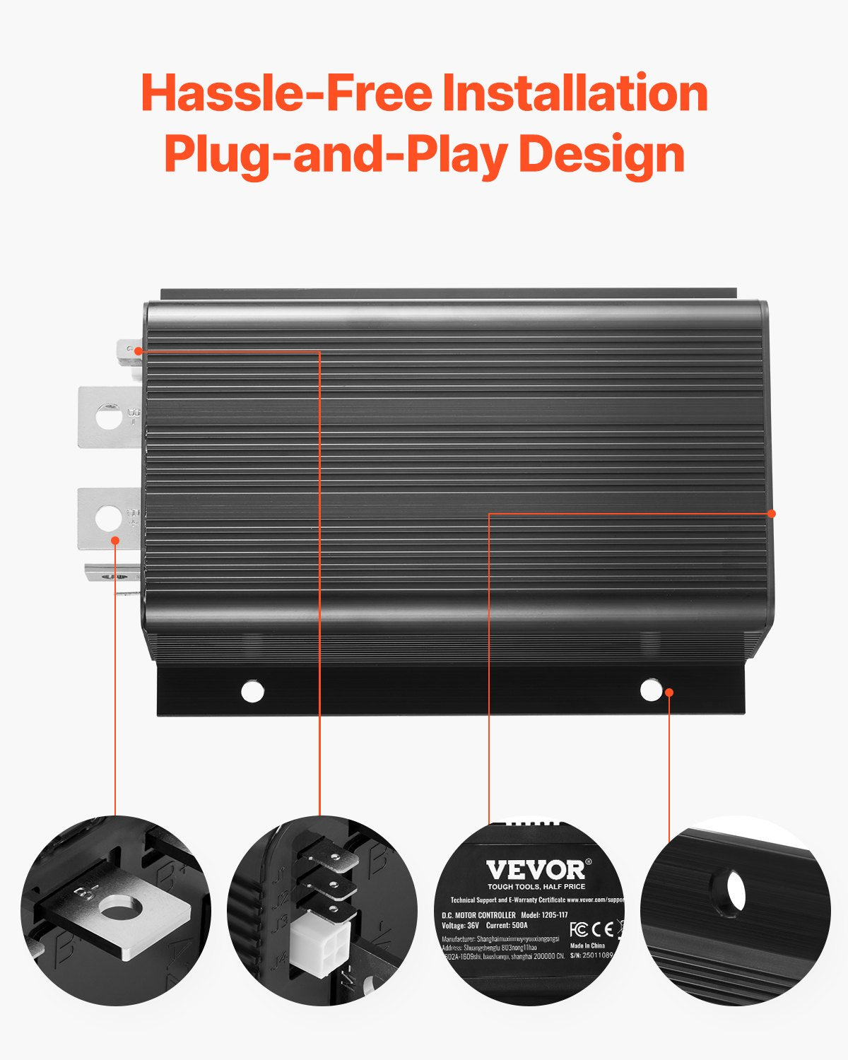 Golf Cart Speed Controller, 36V & 500A, DC Motor Controller Replacement for Club Car Golf Carts, IP65 Rated Protection, Aluminum Alloy & ABS Housing, Compatible with 1205-117/1205M-5603 Models