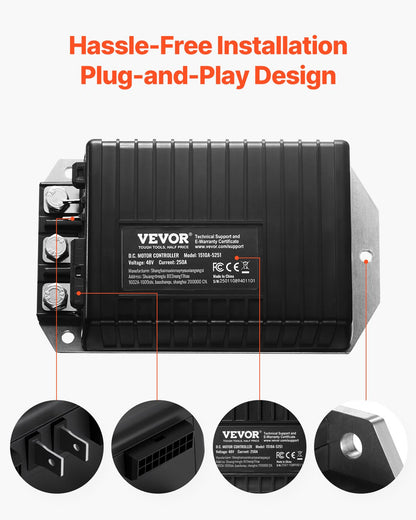 Golf Cart Speed Controller, 48V & 250A, DC Motor Controller Replacement for 2000-2008 Club Car Golf Carts, IP65 Rated Protection, Aluminum Alloy & ABS Housing, Compatible with 1510A-5251 Models