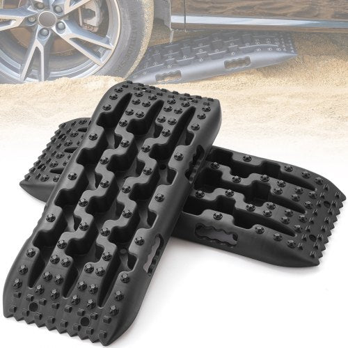 10 TON Traction Boards with PP Material, Recovery Boards for Off-road Vehicles/Cars/Pickups/SUVs/RVs, Pair Tire Traction Mats on Snow, Sand, Mud and Loose Terrain, Storage Bag, Short, Black