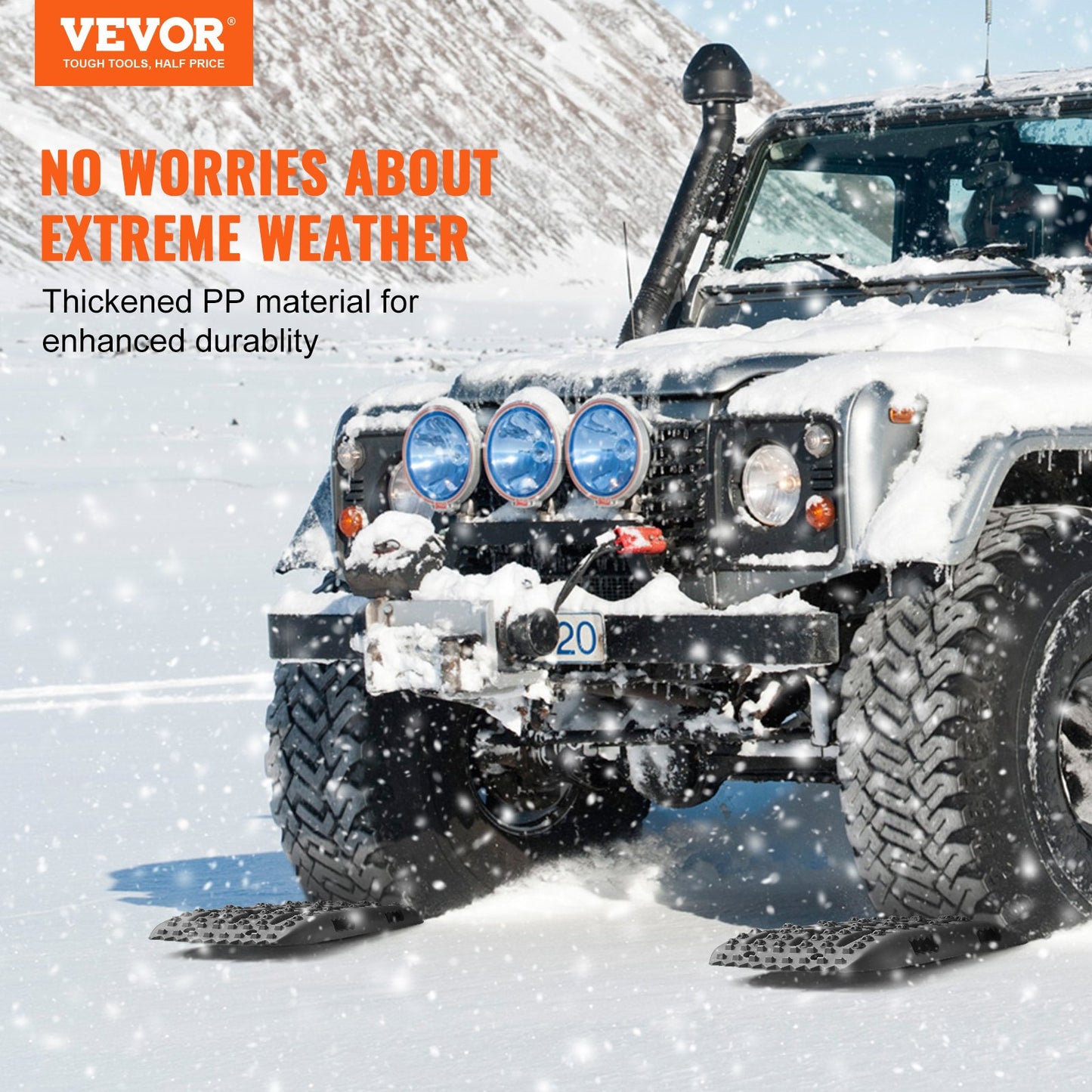 10 TON Traction Boards with PP Material, Recovery Boards for Off-road Vehicles/Cars/Pickups/SUVs/RVs, Pair Tire Traction Mats on Snow, Sand, Mud and Loose Terrain, Storage Bag, Short, Black