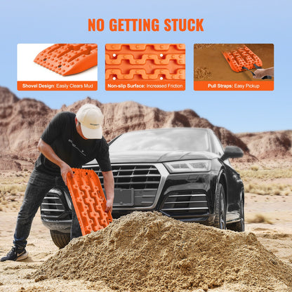 10 TON Traction Boards with PP Material, Recovery Boards for Off-road Vehicles/Cars/Pickups/SUVs/RVs, Pair Tire Traction Mats on Snow, Sand, Mud and Loose Terrain, Storage Bag, Short, Orange
