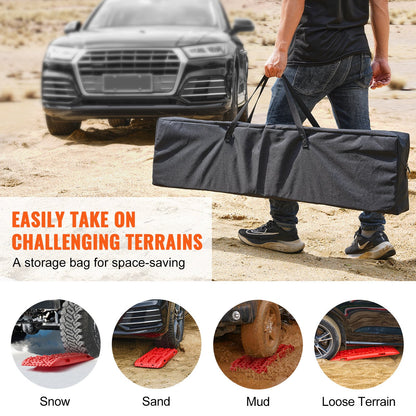 10 TON Traction Boards with PP Material, Recovery Boards for Off-road Vehicles/Cars/Pickups/SUVs/RVs, Pair Tire Traction Mats on Snow, Sand, Mud and Loose Terrain, Storage Bag, Long, Red