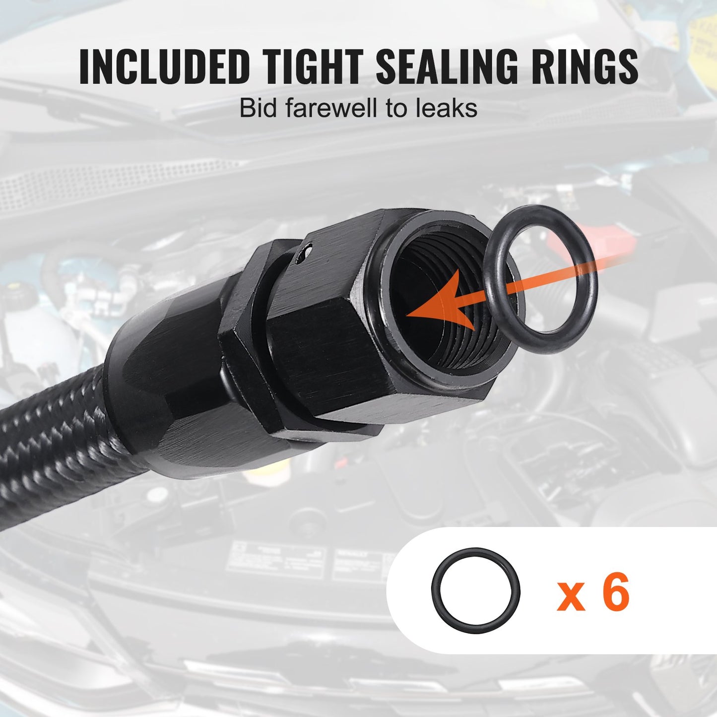 10AN Fuel Line Kit, 10 FT Fuel Hose Kit, 0.55" Nylon Stainless Steel Braided Fuel Line Oil/Gas/Diesel Hose End Fitting Kit, with 7 PCS Swivel Fitting Adapter Kit, Black