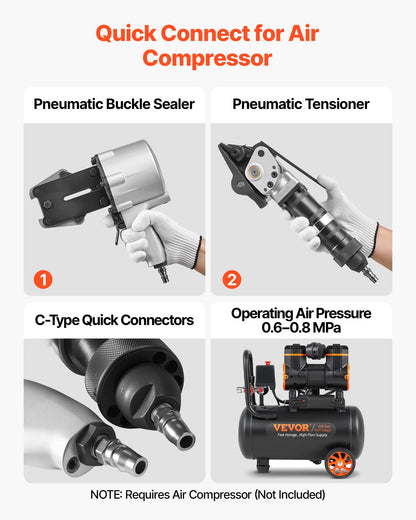 Pneumatic Steel Strapping Machine, 8500 N Tension Force, Metal Strapping Tool Tensioner and Cutter Sealer for 19 mm Width Metal Belt, Heavy Duty Split Type Baler for High Tensile Packaging