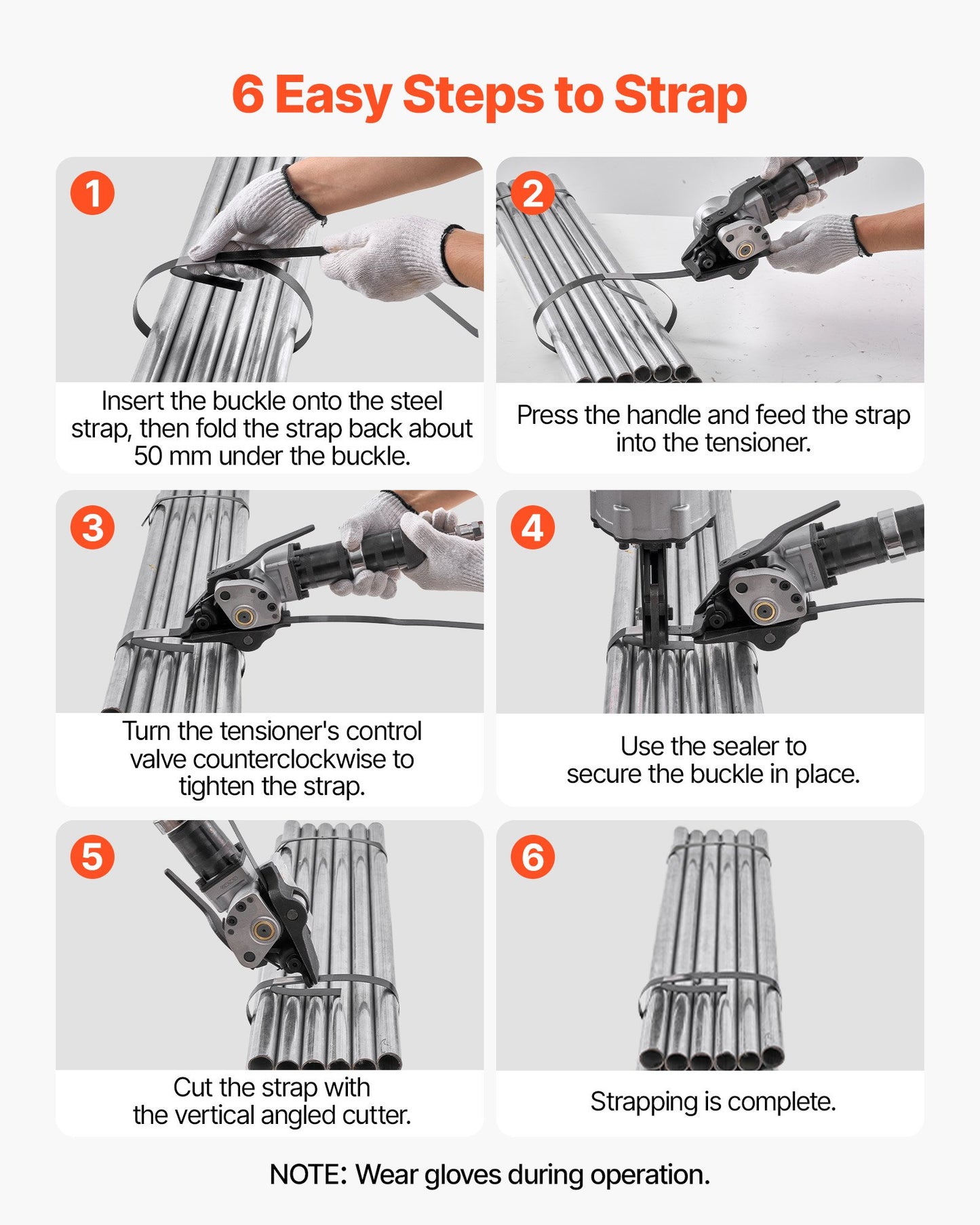 Pneumatic Steel Strapping Machine, 8500 N Tension Force, Metal Strapping Tool Tensioner and Cutter Sealer for 32 mm Width Metal Belt, Heavy Duty Split Type Baler for High Tensile Packaging