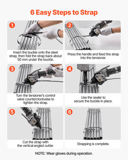 Pneumatic Steel Strapping Machine, 8500 N Tension Force, Metal Strapping Tool Tensioner and Cutter Sealer for 32 mm Width Metal Belt, Heavy Duty Split Type Baler for High Tensile Packaging