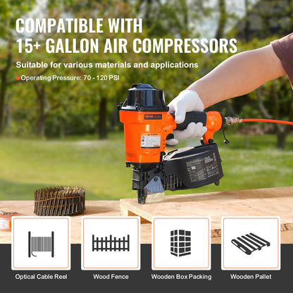 Coil Siding Nailer MCN55, 1 inch to 2-1/4 inch 15 Degree Pneumatic Siding Nail Gun, 70-120PSI Air Coil Nailer for Siding, Pallet Sheathing, Fencing, Decking