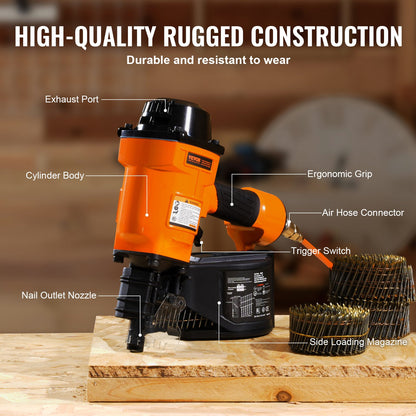 Coil Siding Nailer MCN70, 1-3/4" to 2-3/4" 15 Degree Pneumatic Siding Nail Gun, 70-120PSI Air Coil Nailer for Pallet, Crating, Framing, Siding and Fencing