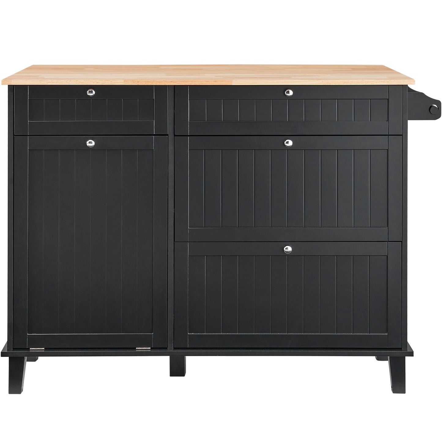 Kitchen Island Cart, 50" Wood Top Breakfast Bar with Trash Cabinet Tilt Out 10 Gallon Storage, Farmhouse Dining Living Room Table with Drop Leaf, Towel Bar, Drawer, Black