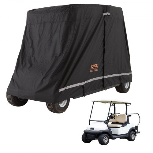 2+2 Passenger Golf Cart Cover, 600D Polyester Full Cover, Suitable for 2+2 Golf Carts, Waterproof, Sunproof, and Dustproof Outdoor Golf Cart Cover with Three Zipper Doors, Black