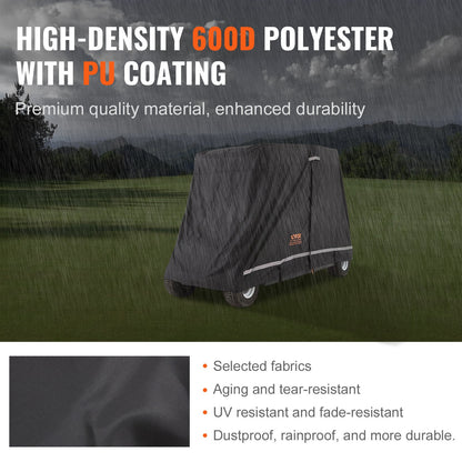 2+2 Passenger Golf Cart Cover, 600D Polyester Full Cover, Suitable for 2+2 Golf Carts, Waterproof, Sunproof, and Dustproof Outdoor Golf Cart Cover with Three Zipper Doors, Black
