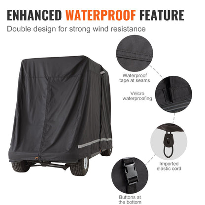 2+2 Passenger Golf Cart Cover, 600D Polyester Full Cover, Suitable for 2+2 Golf Carts, Waterproof, Sunproof, and Dustproof Outdoor Golf Cart Cover with Three Zipper Doors, Black
