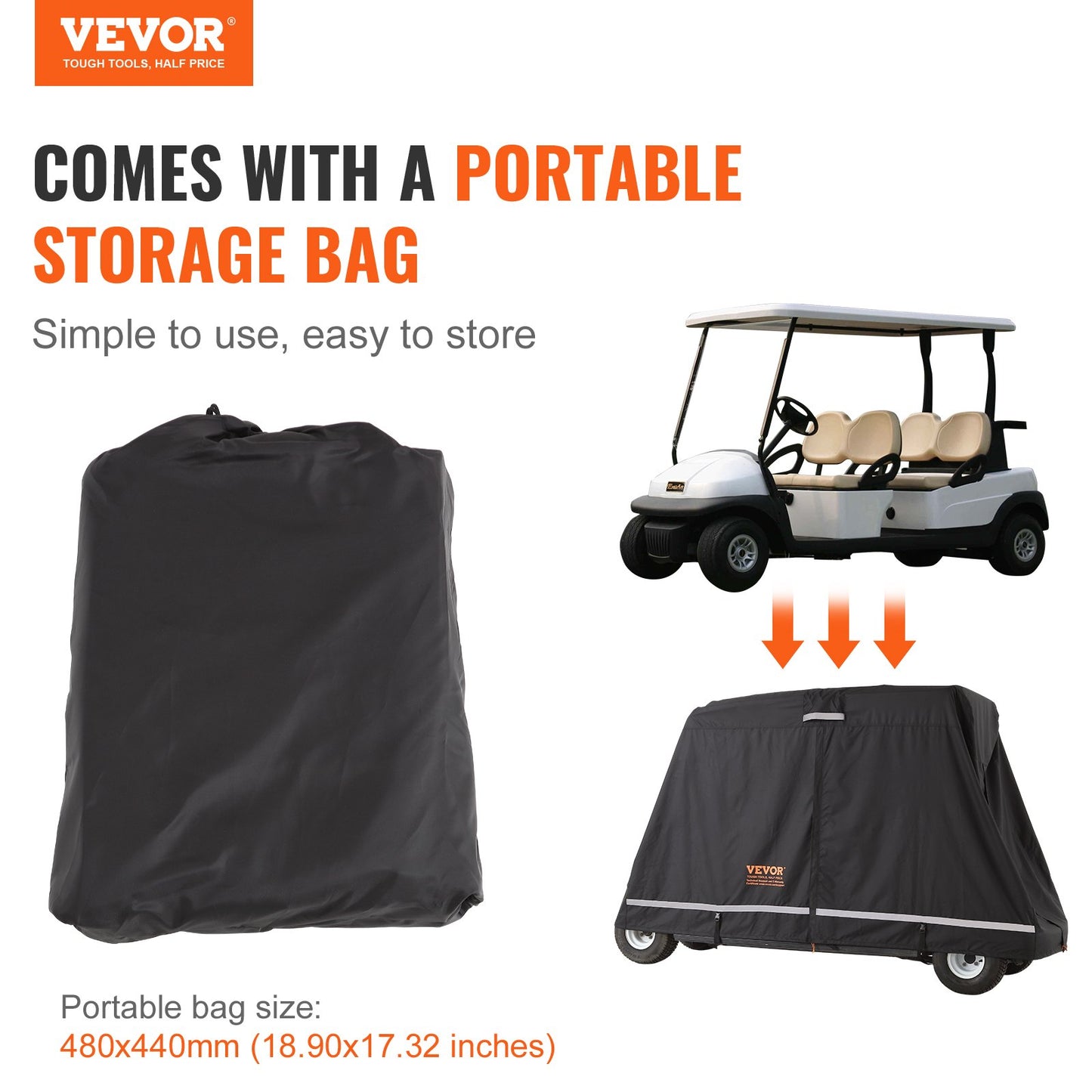 2+2 Passenger Golf Cart Cover, 600D Polyester Full Cover, Suitable for 2+2 Golf Carts, Waterproof, Sunproof, and Dustproof Outdoor Golf Cart Cover with Three Zipper Doors, Black