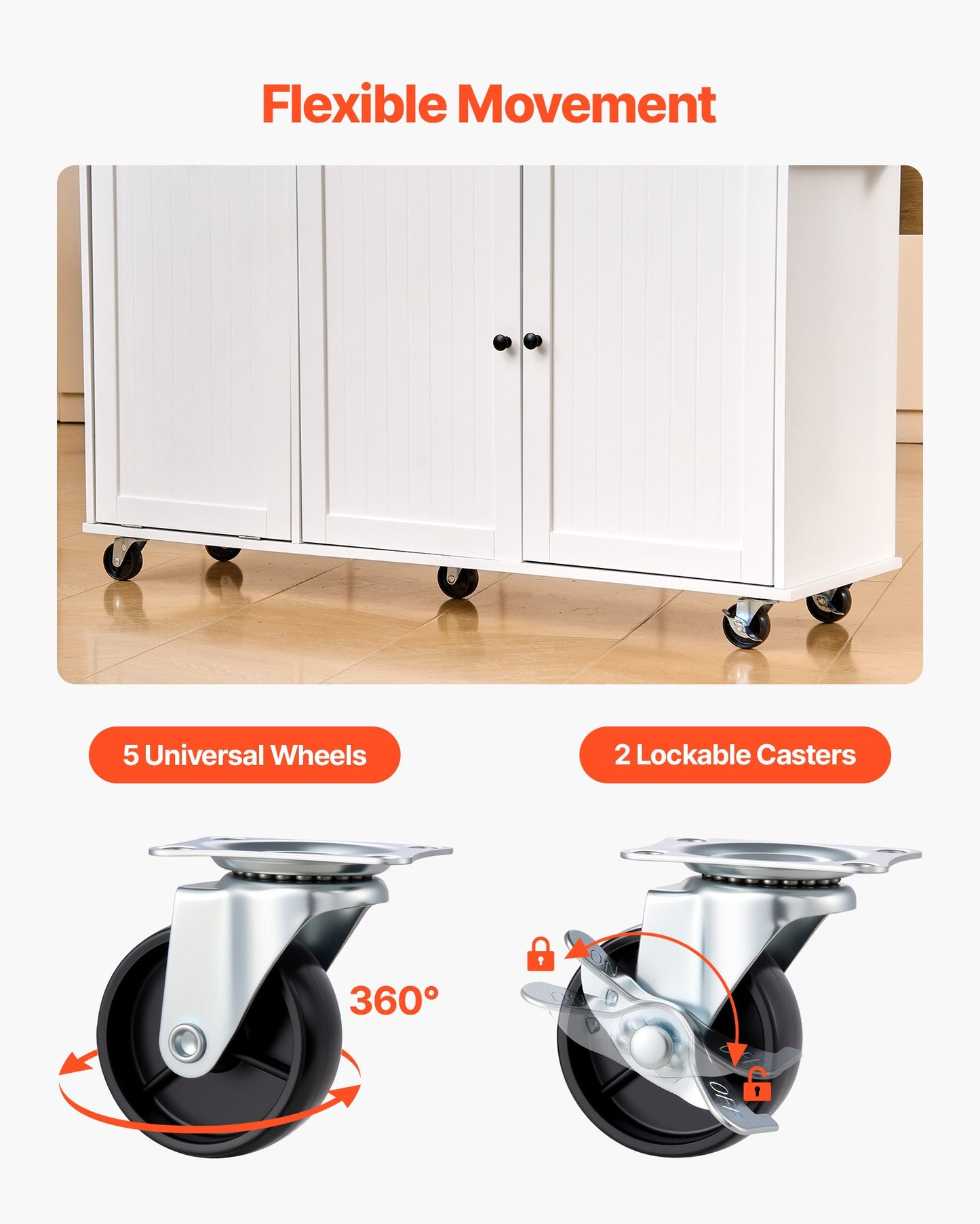 Kitchen Island Cart with Storage, 153 cm Wide Mobile Kitchen Cart with Wheels, Drop Leaf, 2 Drawers, Trash Can Cabinet, Knife Holder, Spice Rack, and Towel Rack, Table for Dining Room, Pantry