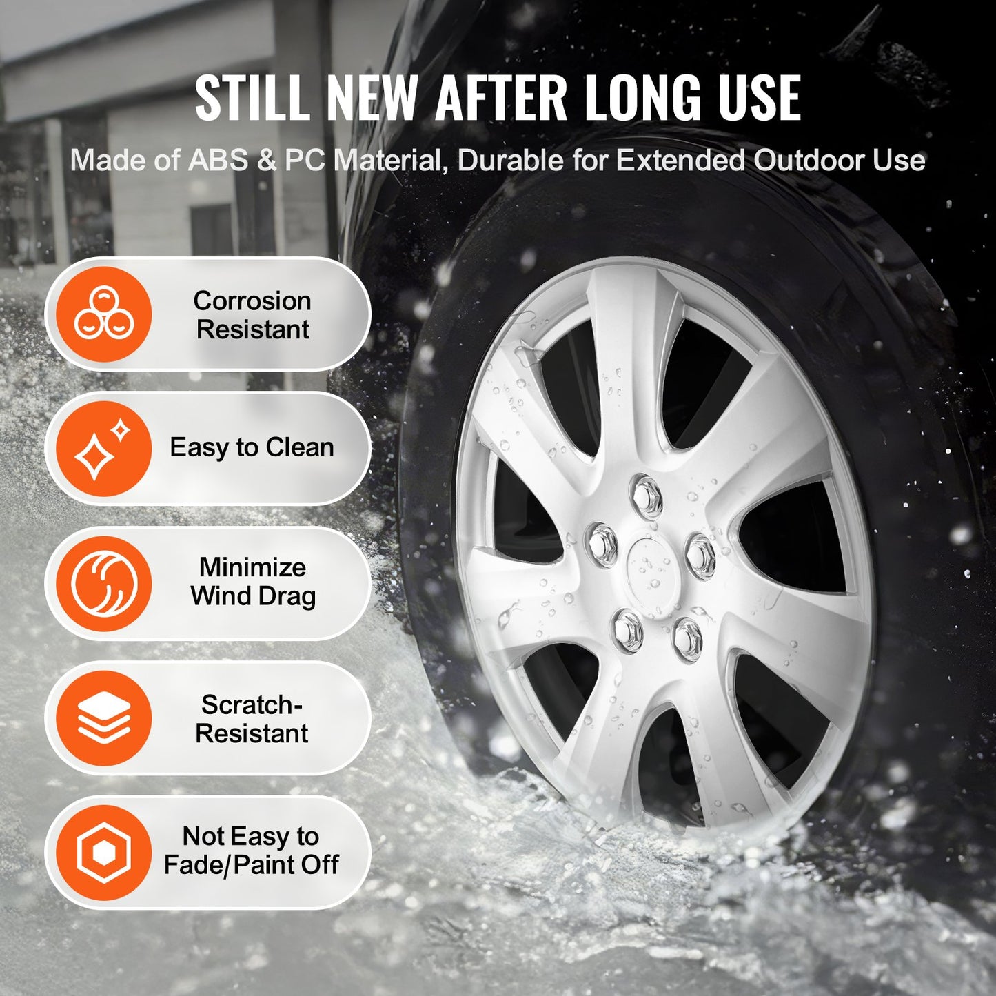 Wheel Rim Cover Hubcaps, 16 in Diameter, Sturdy & Durable Scratch-Resistant Hubcap with Snap & Valve Nozzle Hole, ABS & PC Hubcap with High Rigidity & Less Wind Drag, Fits for All Weather Use