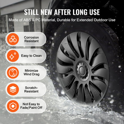 Wheel Rim Cover Hubcaps, 19 in, 2020-2024 Model Y Fully Fit Hubcap with Snap, Guard Tape & Valve Nozzle Hole, ABS & PC Hubcap with High Rigidity & Less Wind Drag, Fits for All Weather Use