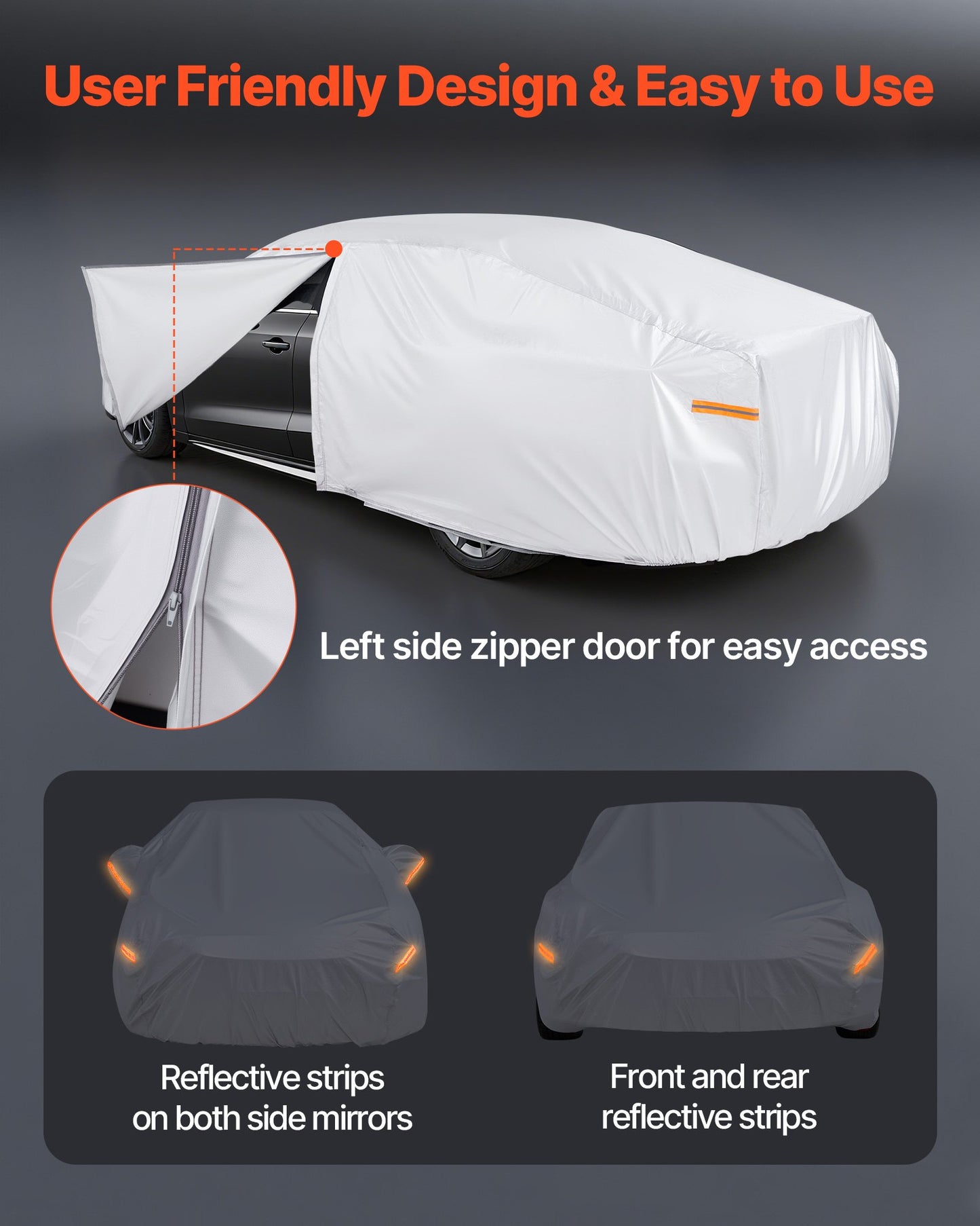 Car Cover, Car Cover Waterproof for Mid Size European Sedan Cars Models, Custom-fit All Weather Sun Rain Wind Dust Snow Protection Full Exterior Covers with Door Zipper and Cotton Lining, Silver