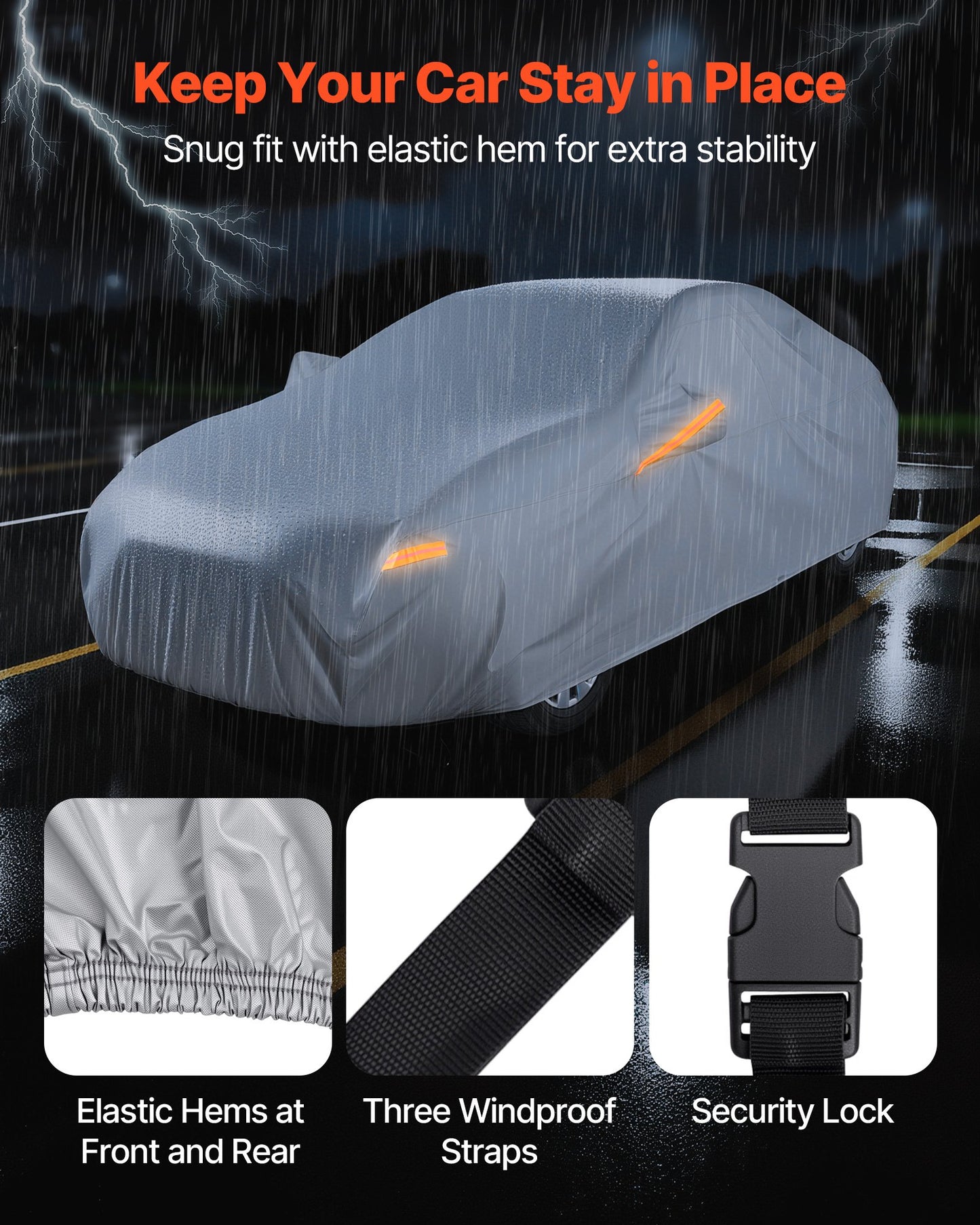 Car Cover, Car Cover Waterproof for Mid Size European Sedan Cars Models, Custom-fit All Weather Sun Rain Wind Dust Snow Protection Full Exterior Covers with Door Zipper and Cotton Lining, Silver