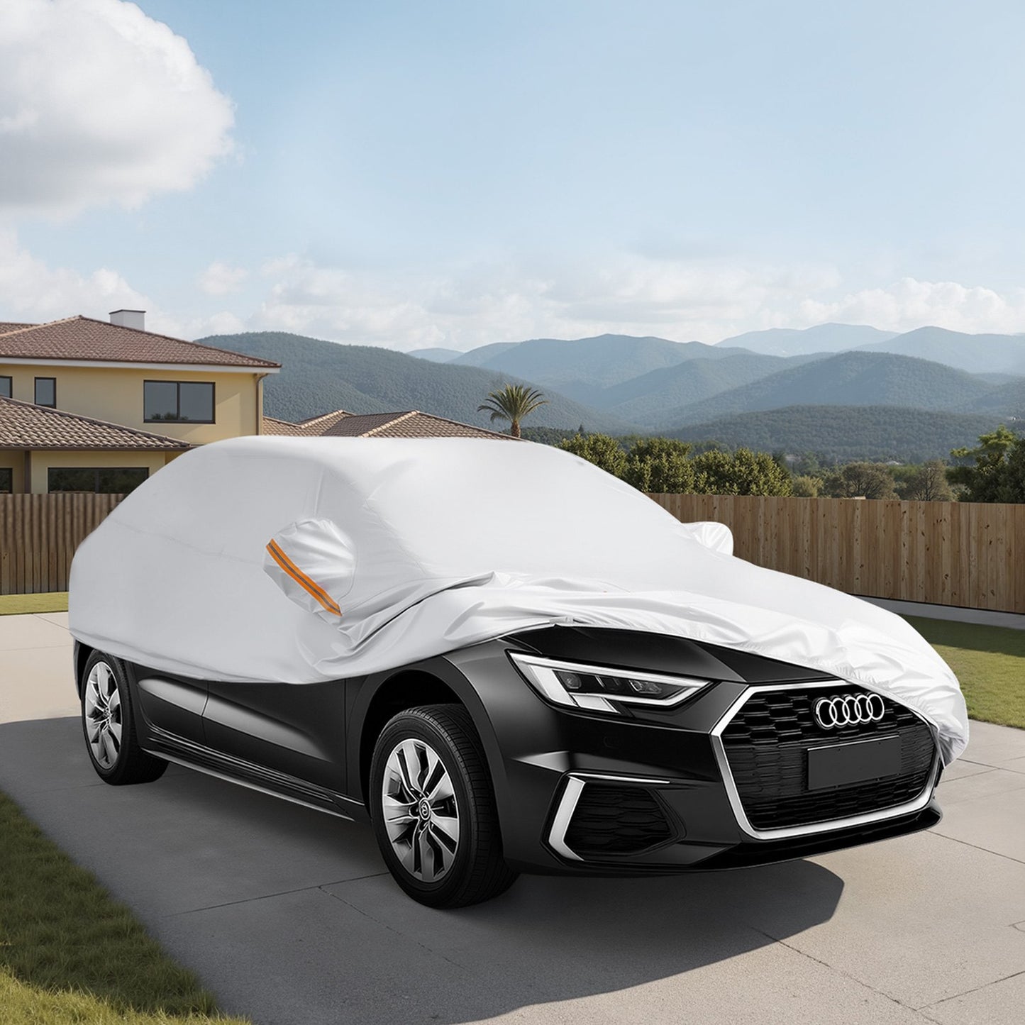 Car Cover, Car Cover Waterproof for Mid Size European Sedan Cars Models, Custom-fit All Weather Sun Rain Wind Dust Snow Protection Full Exterior Covers with Door Zipper and Cotton Lining, Silver