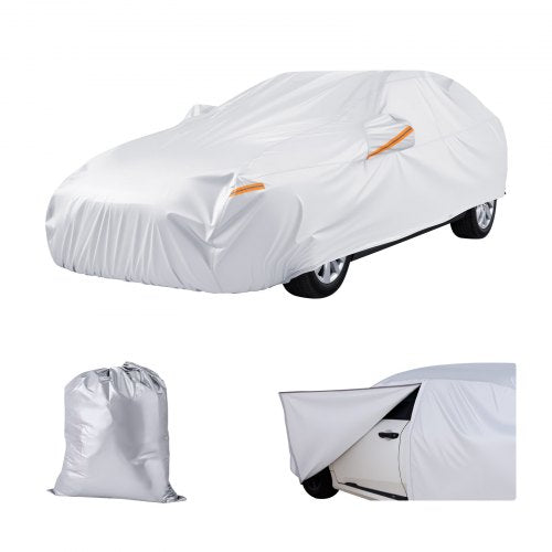 Car Cover, Car Cover Waterproof for Full Size European Sedan Cars Models, Custom-fit All Weather Sun Rain Wind Dust Snow Protection Full Exterior Covers with Door Zipper & Cotton Lining, Silver