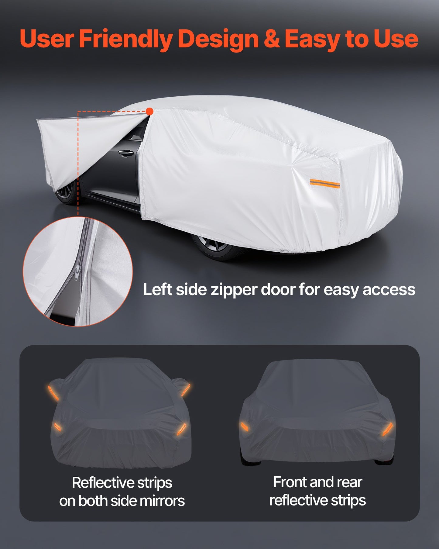 Car Cover, Car Cover Waterproof for Full Size European Sedan Cars Models, Custom-fit All Weather Sun Rain Wind Dust Snow Protection Full Exterior Covers with Door Zipper & Cotton Lining, Silver