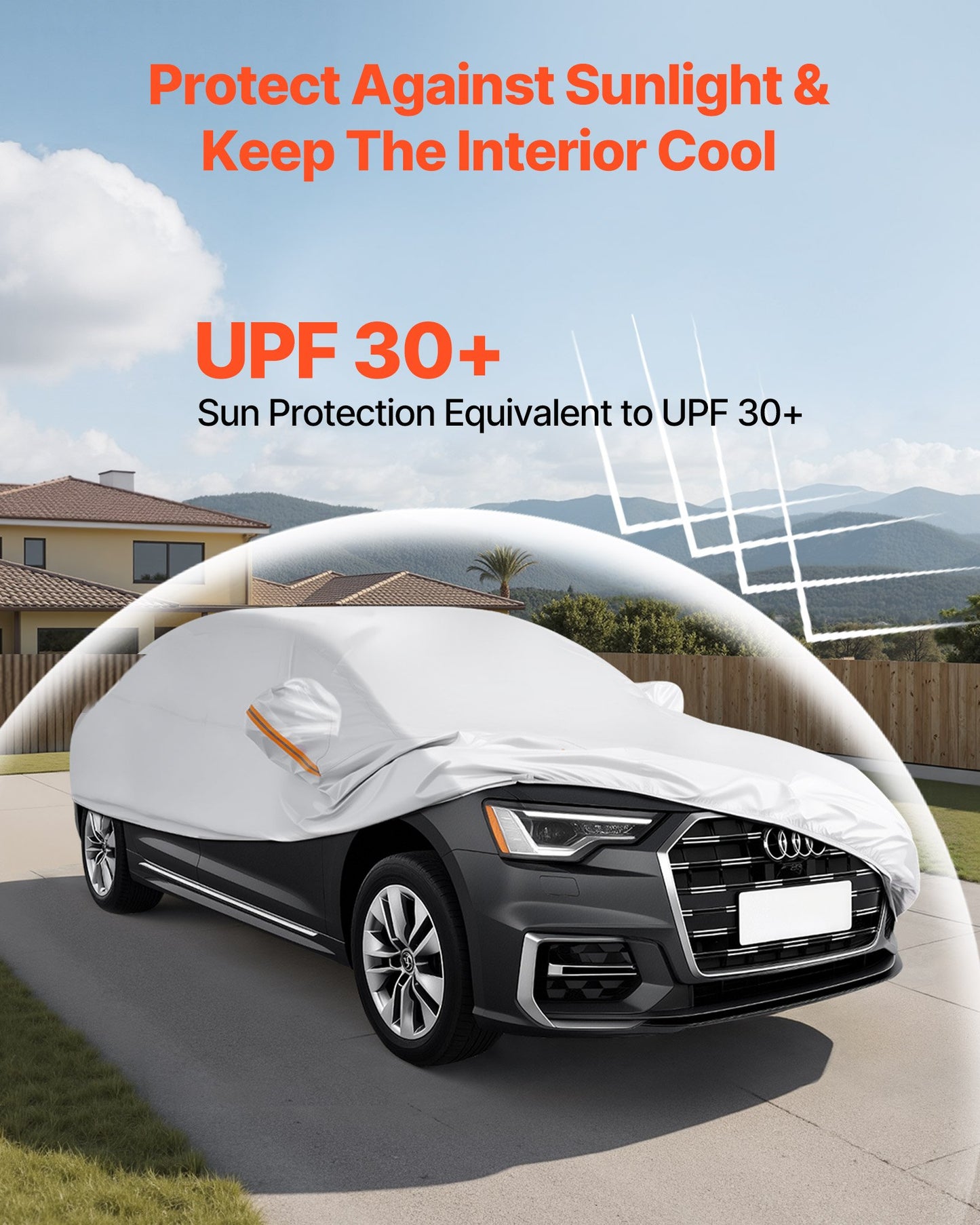 Car Cover, Car Cover Waterproof for Full Size European Sedan Cars Models, Custom-fit All Weather Sun Rain Wind Dust Snow Protection Full Exterior Covers with Door Zipper & Cotton Lining, Silver