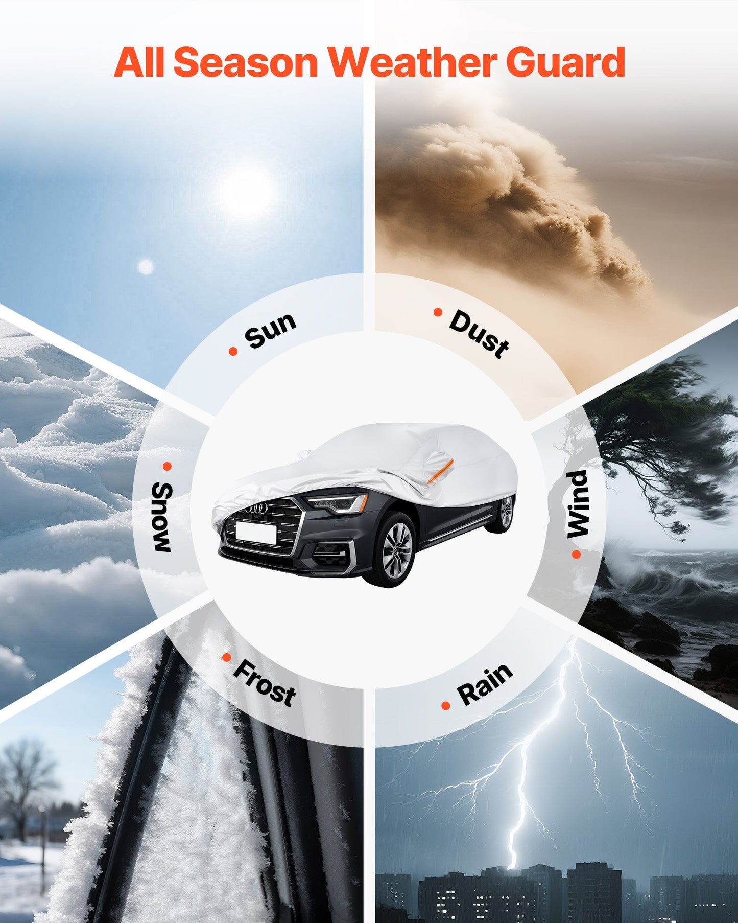 Car Cover, Car Cover Waterproof for Full Size European Sedan Cars Models, Custom-fit All Weather Sun Rain Wind Dust Snow Protection Full Exterior Covers with Door Zipper & Cotton Lining, Silver