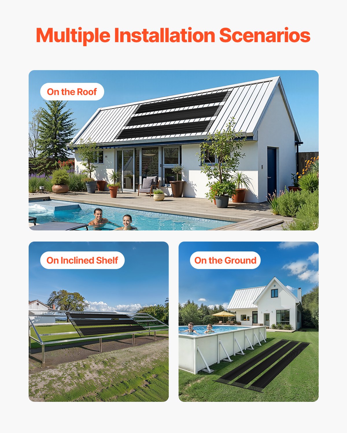 Solar Pool Heater, 4 x 24 ft HDPE Pool Heating System - Durable & Weather-Proof, with Complete Accessories, Universal Solar Pool Panel–Raises Water Temperature, for Aboveground & Inground Pool