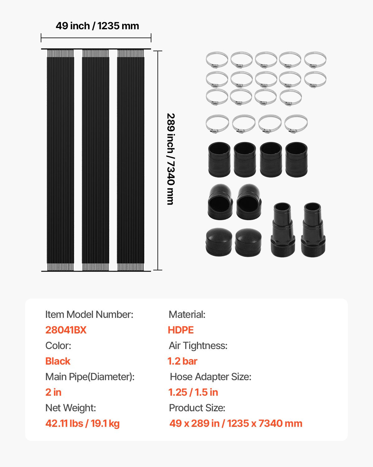 Solar Pool Heater, 4 x 24 ft HDPE Pool Heating System - Durable & Weather-Proof, with Complete Accessories, Universal Solar Pool Panel–Raises Water Temperature, for Aboveground & Inground Pool