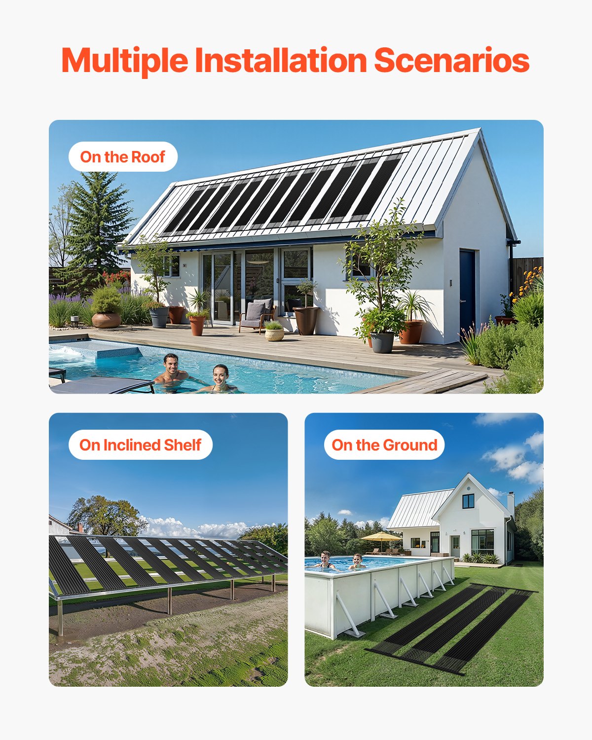 Solar Pool Heater, 4 x 10 ft HDPE Solar Pool Panel( 4 Pcs) - Durable & Weather-Proof, with Complete Accessories, Universal Solar Pool Panel–Raises Water Temperature, Aboveground & Inground Pool