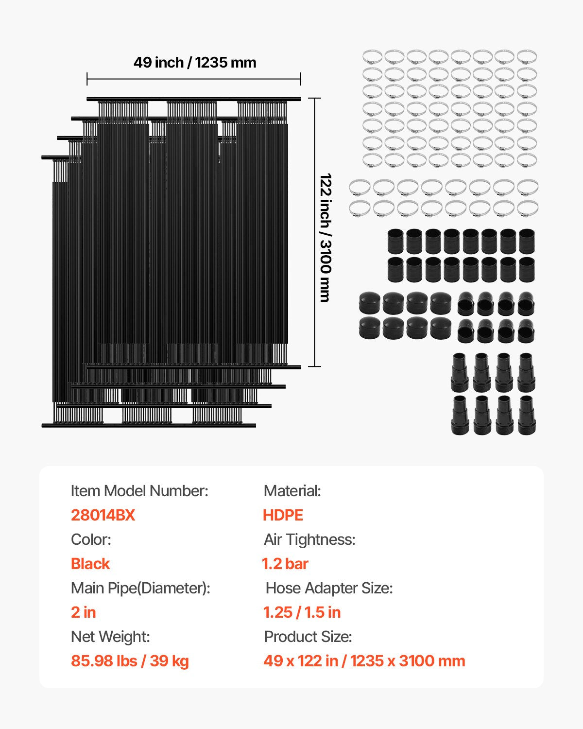 Solar Pool Heater, 4 x 10 ft HDPE Solar Pool Panel( 4 Pcs) - Durable & Weather-Proof, with Complete Accessories, Universal Solar Pool Panel–Raises Water Temperature, Aboveground & Inground Pool