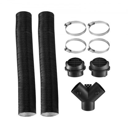 Diesel Heater Pipe Duct Vent Kit, 75mm Heater Pipe Warm Air Outlet Vent Set with Y-Shaped Connector & Air Duct Clamps, Parking Heaters Air Ducts Vent Kit for 2KW 5KW 8KW Diesel Heaters, Black