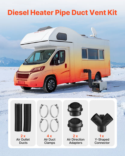 Diesel Heater Pipe Duct Vent Kit, 75mm Heater Pipe Warm Air Outlet Vent Set with Y-Shaped Connector & Air Duct Clamps, Parking Heaters Air Ducts Vent Kit for 2KW 5KW 8KW Diesel Heaters, Black