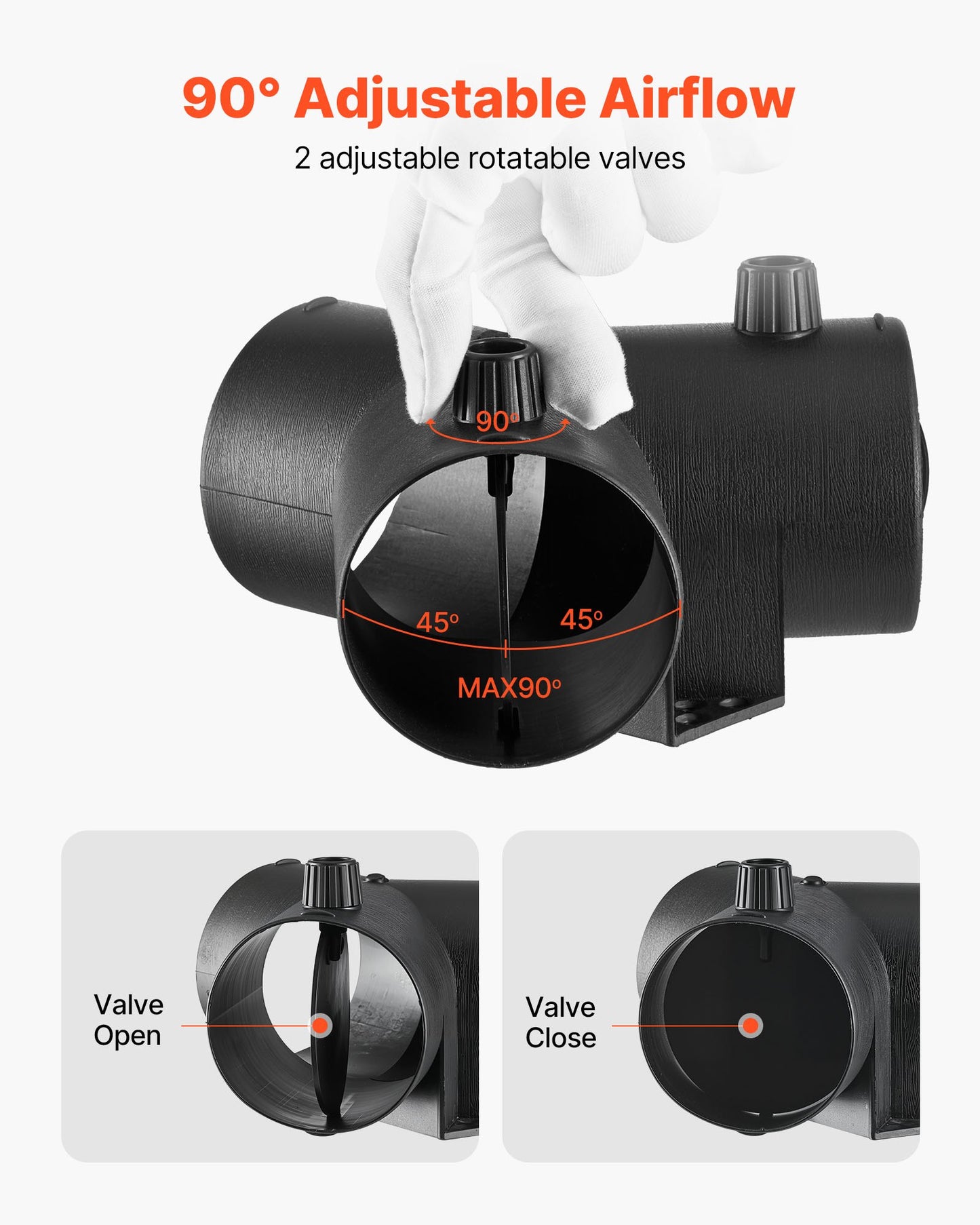 Diesel Heater Connector, 75mm Diesel Heater Duct Connector Accessories, 3-Way Y Branch Diesels Heaters Air Vent Duct with 2 90° Rotatable Valves, Black Joint Connectors for 2KW 5KW 8KW Heaters