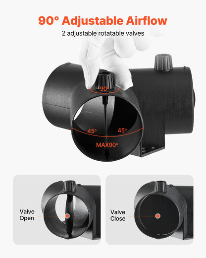 Diesel Heater Connector, 75mm Diesel Heater Duct Connector Accessories, 3-Way Y Branch Diesels Heaters Air Vent Duct with 2 90° Rotatable Valves, Black Joint Connectors for 2KW 5KW 8KW Heaters