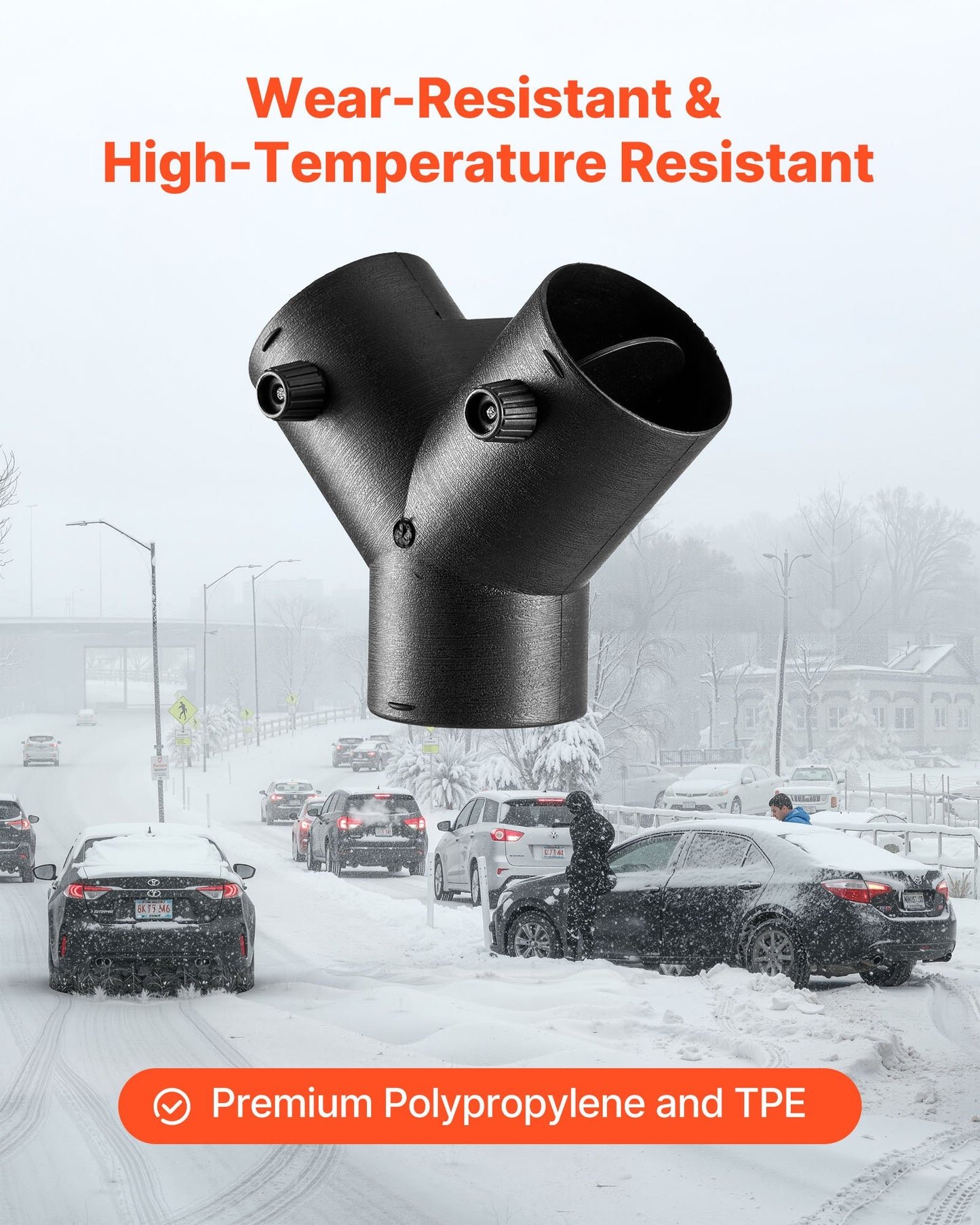 Diesel Heater Connector, 75mm Diesel Heater Duct Connector Accessories, 3-Way Y Branch Diesels Heaters Air Vent Duct with 2 90° Rotatable Valves, Black Joint Connectors for 2KW 5KW 8KW Heaters