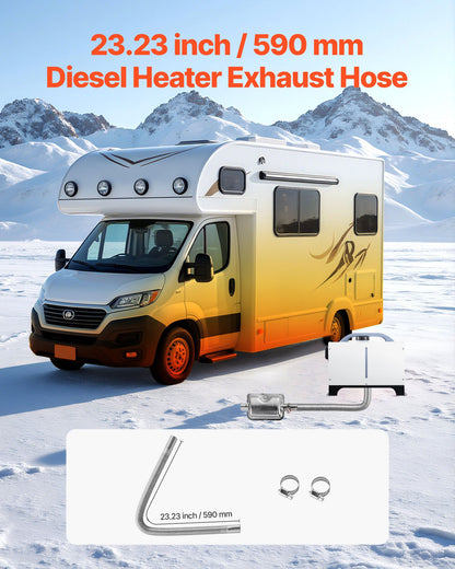 Exhaust Hose, 600mm Diesel Heater Flexible Exhaust Pipe, Stainless Steel Exhausts Hoses with 2 Hose Clamps, Air Diesel Parking Heater Exhausts Hoses Line for 2KW 5KW 8KW Diesels Heaters