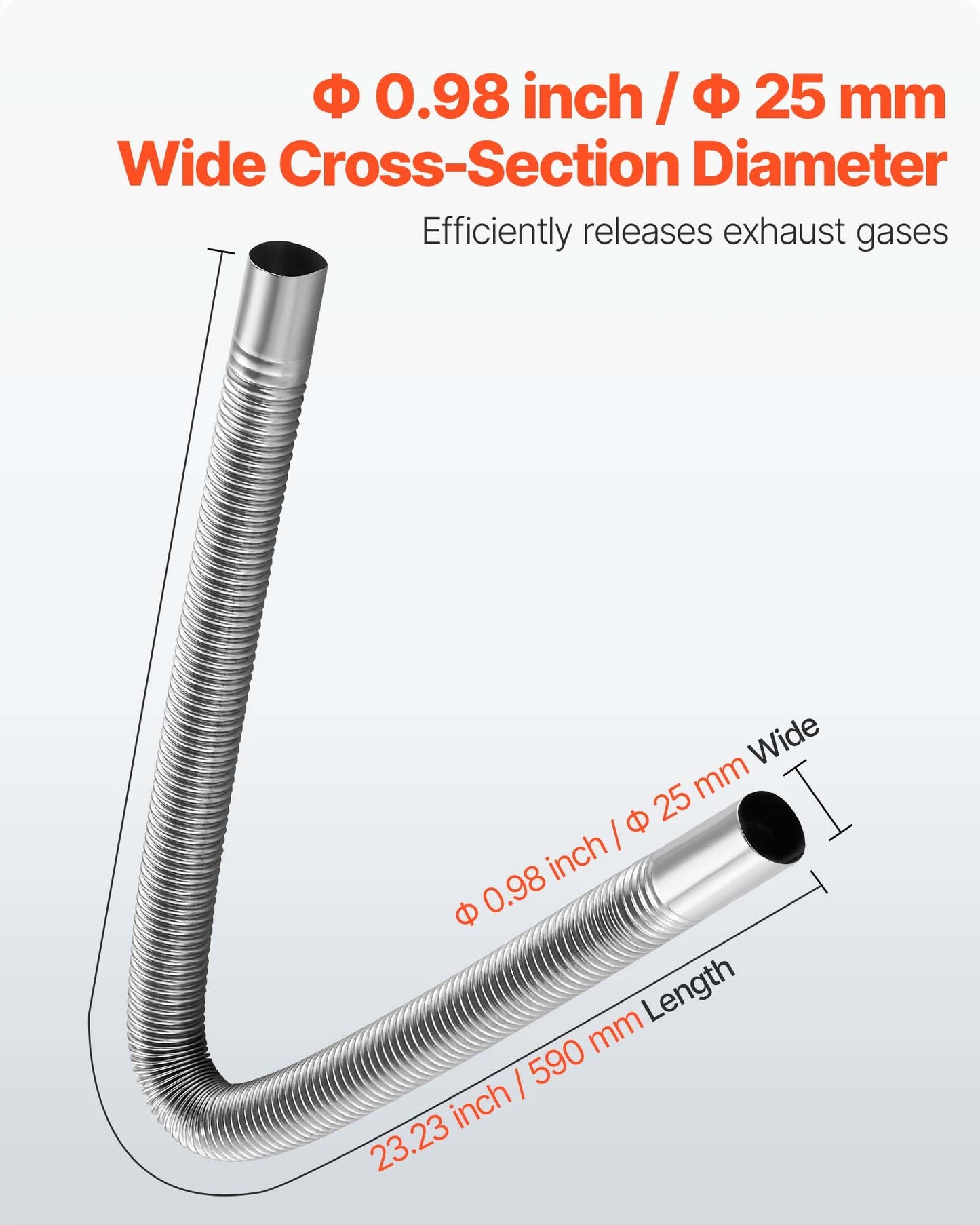 Exhaust Hose, 600mm Diesel Heater Flexible Exhaust Pipe, Stainless Steel Exhausts Hoses with 2 Hose Clamps, Air Diesel Parking Heater Exhausts Hoses Line for 2KW 5KW 8KW Diesels Heaters